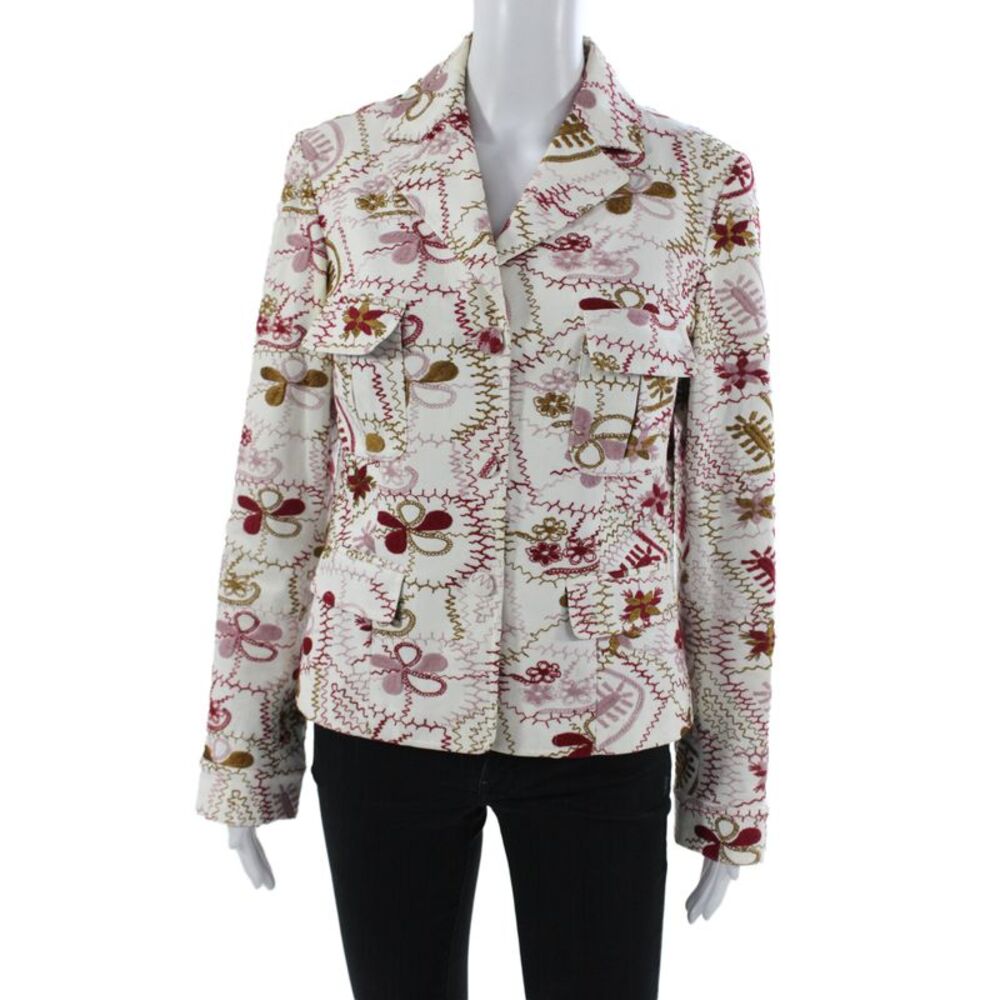 Piazza Sempione Womens Basic Jacket White Floral Button Size 48
